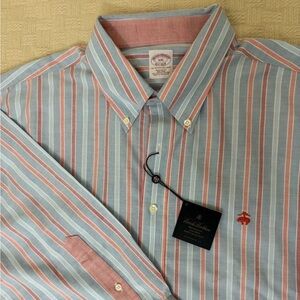 Brooks Brothers Men's Blue and Pink Striped Button Down Shirt XXL NEW